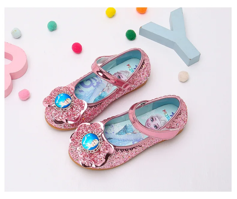 Disney Frozen Princess Elsa Cartoon Soft Sole Sandals Baby Girl Princess Shoes Crystal Shoes Children Flat Girl Leather Shoes
