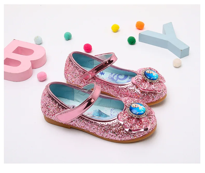 Disney Frozen Princess Elsa Cartoon Soft Sole Sandals Baby Girl Princess Shoes Crystal Shoes Children Flat Girl Leather Shoes