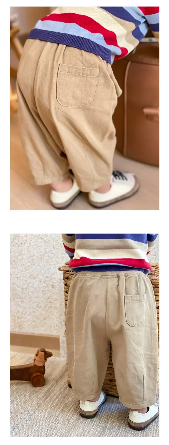 Solid Boy Kids Fashion Trousers Toddler Clothes Summer Spring Baby  Pocket Ankle Length Loose Girl Children Casual Pants