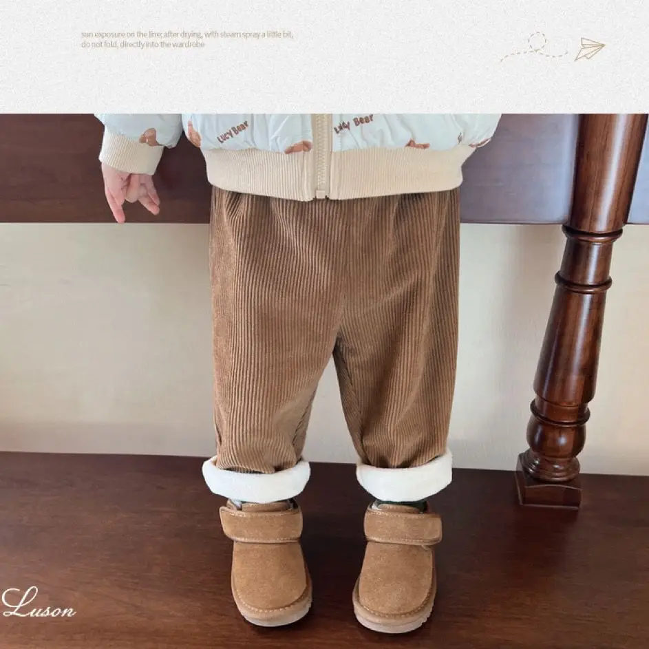 New Autumn Winter Toddler Boys Girls Casual Corduroy Pants Children Kids Warm Trousers Loose Pants Outside Versatile