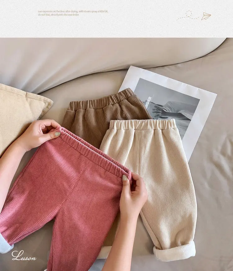 New Autumn Winter Toddler Boys Girls Casual Corduroy Pants Children Kids Warm Trousers Loose Pants Outside Versatile