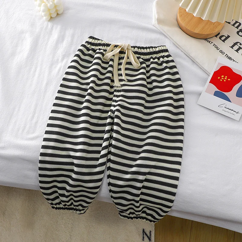 Summer New Children Korean Anti-mosquito Pants For Boys And Girls Baby Casual Striped Outside Ankle-length Sports Pants