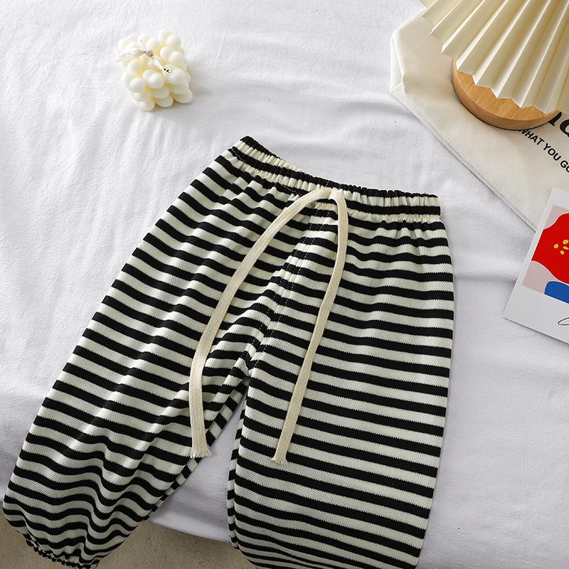 Summer New Children Korean Anti-mosquito Pants For Boys And Girls Baby Casual Striped Outside Ankle-length Sports Pants