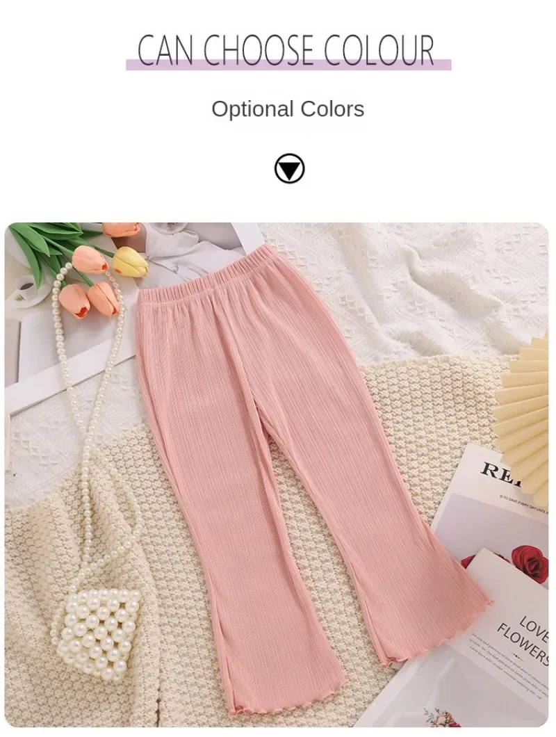 Kids Girls Summer Thin Wide Leg Pants 2024 New Arrival Children Casual Loose Silk Flare Pants Princess Casual Pants Korean Style