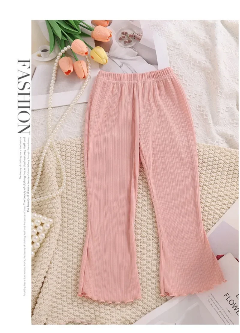 Kids Girls Summer Thin Wide Leg Pants 2024 New Arrival Children Casual Loose Silk Flare Pants Princess Casual Pants Korean Style
