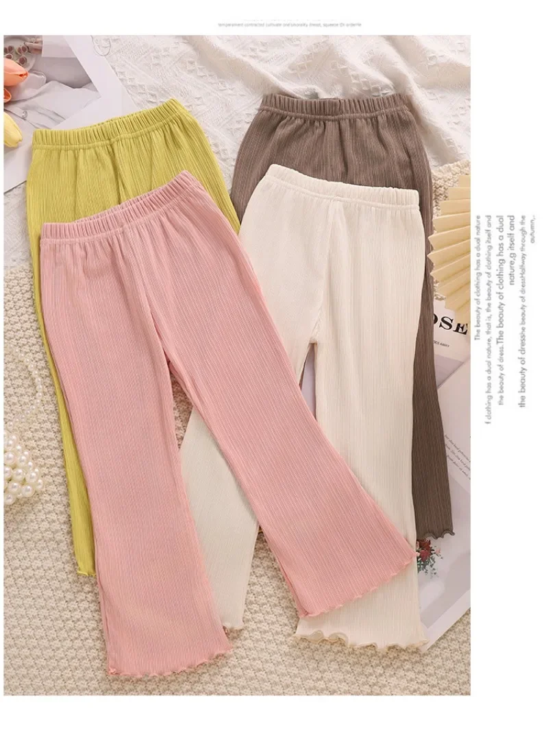 Kids Girls Summer Thin Wide Leg Pants 2024 New Arrival Children Casual Loose Silk Flare Pants Princess Casual Pants Korean Style