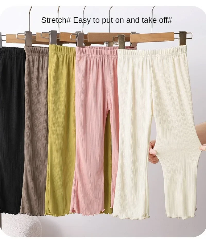 Kids Girls Summer Thin Wide Leg Pants 2024 New Arrival Children Casual Loose Silk Flare Pants Princess Casual Pants Korean Style