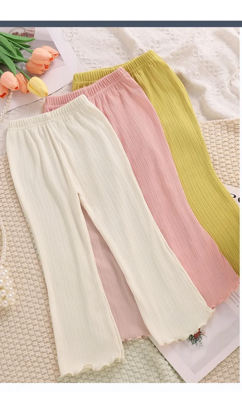 Kids Girls Summer Thin Wide Leg Pants 2024 New Arrival Children Casual Loose Silk Flare Pants Princess Casual Pants Korean Style