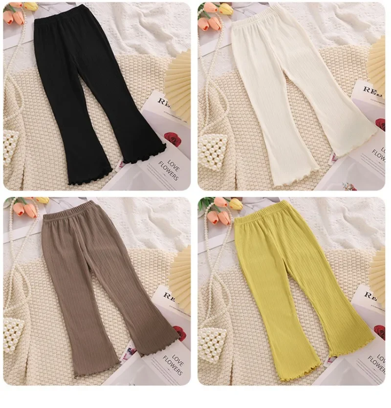 Kids Girls Summer Thin Wide Leg Pants 2024 New Arrival Children Casual Loose Silk Flare Pants Princess Casual Pants Korean Style