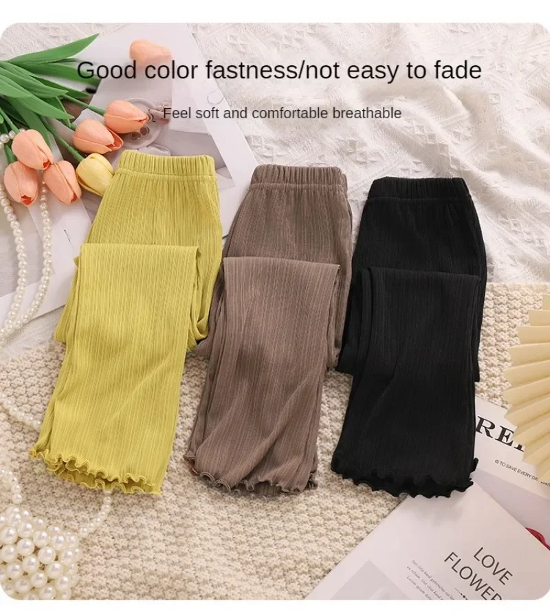 Kids Girls Summer Thin Wide Leg Pants 2024 New Arrival Children Casual Loose Silk Flare Pants Princess Casual Pants Korean Style