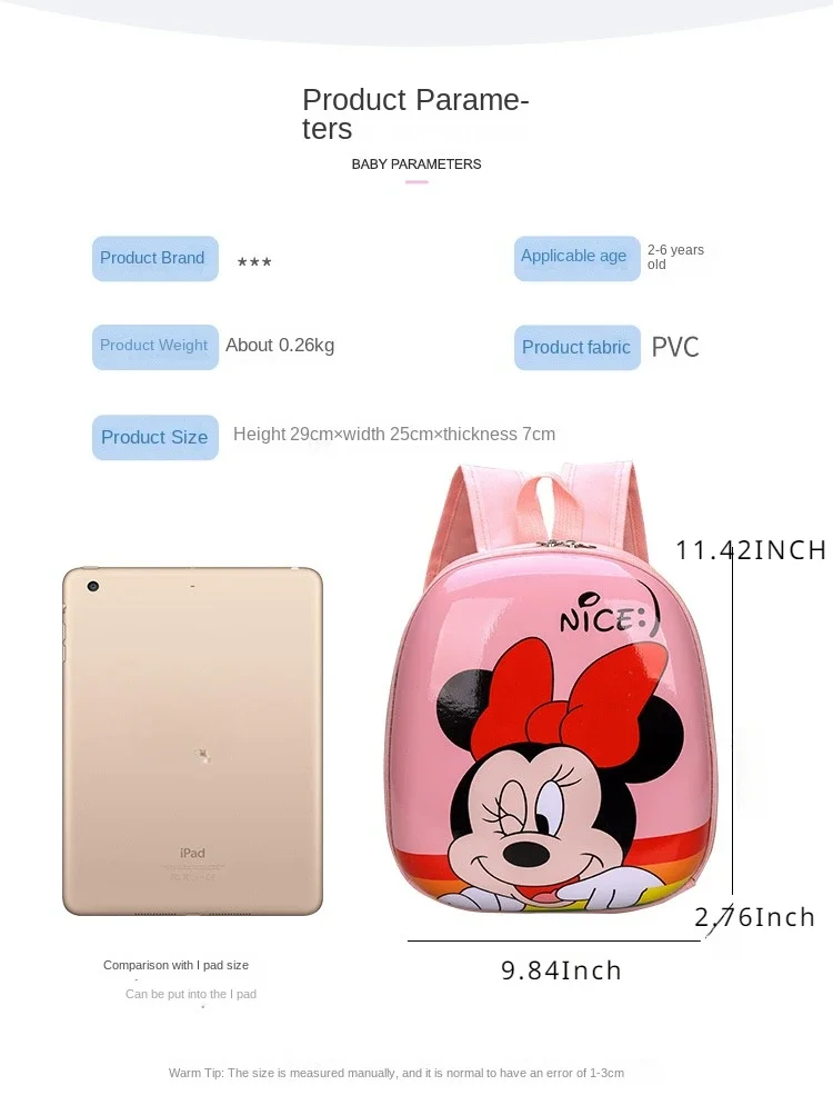 Minnie Cute Girl Backpack Disney Cartoon Spriderman Children Backpack Mickey Kids Schoolbag Elsa Shoulder Bag