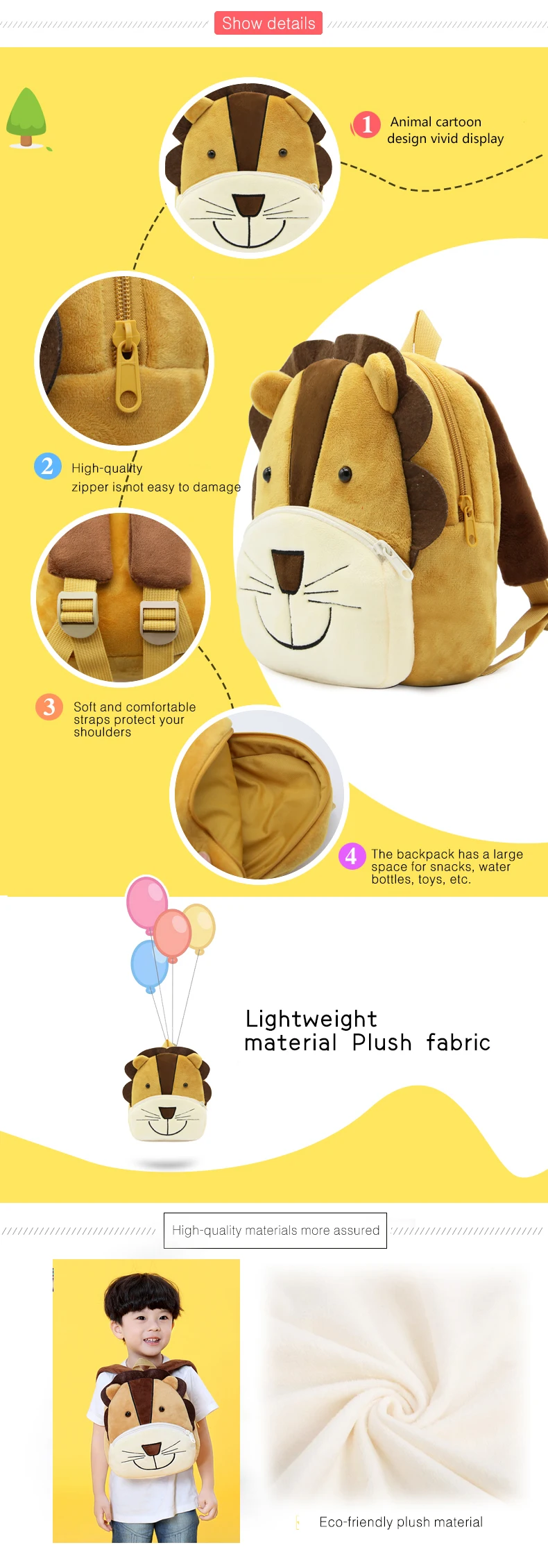 Boys Girls School Backpack Cute Animal Lion Kids Plush Backpack Kindergarten kids Bag