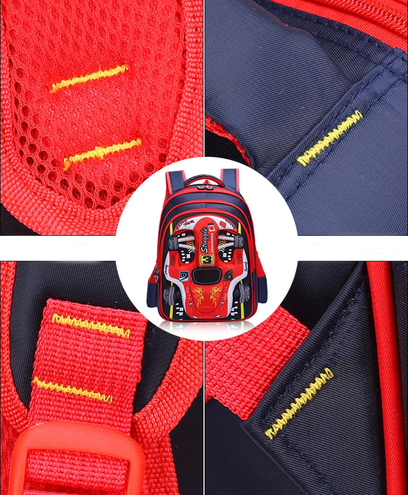 Waterproof Lightweight 3D Car Backpack Kindergarten Kid Preschool Backpack Young Children Boy Girl SchoolBag Primary Red Blue