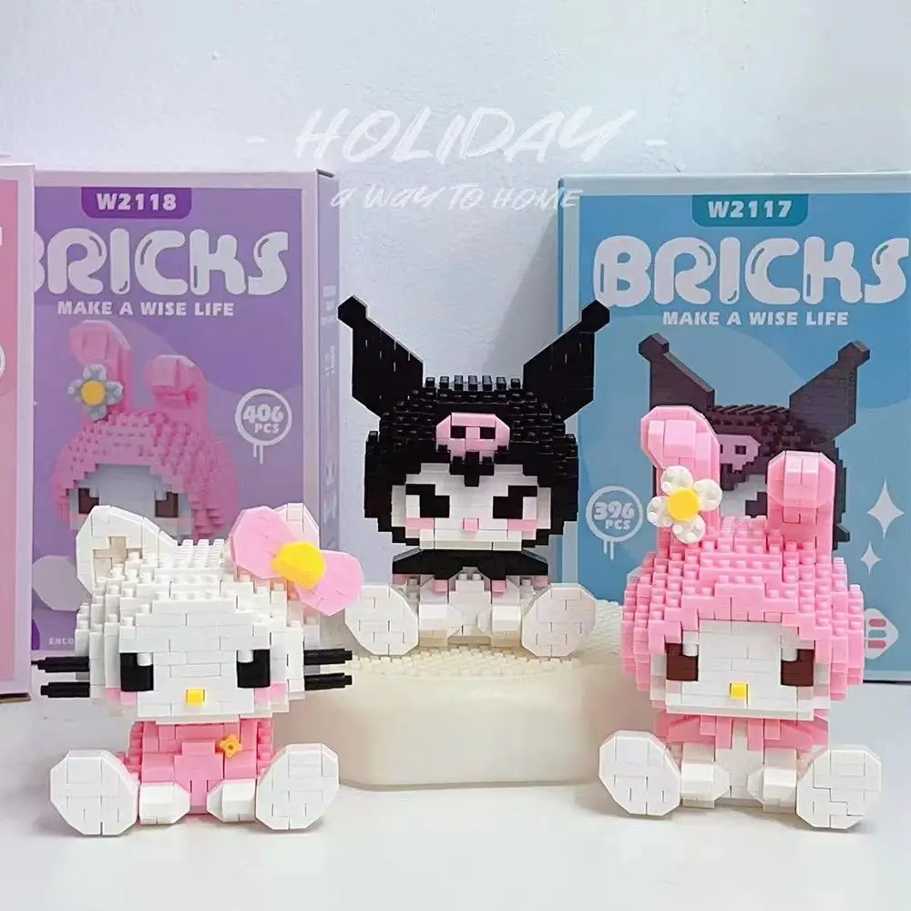 Anime Hello Kitty Building Block Model Assembled Toys Sanrio Figure Kuromi My Melody Children's Puzzle Gift Desktop Decorations