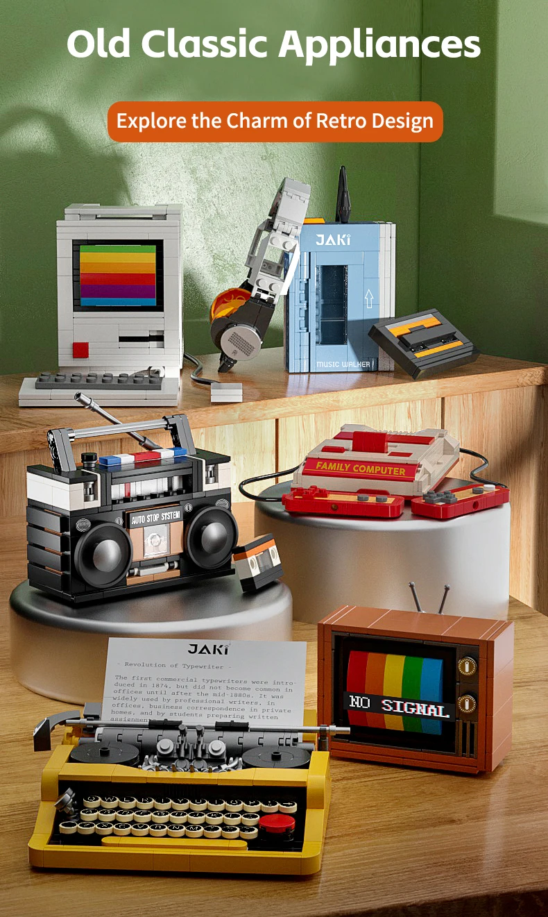 DIY Retro Electrical Appliances Furniture TV Computer Tape Walkman Play Game Consoles Radio Building Blocks Model Brick Set Toys
