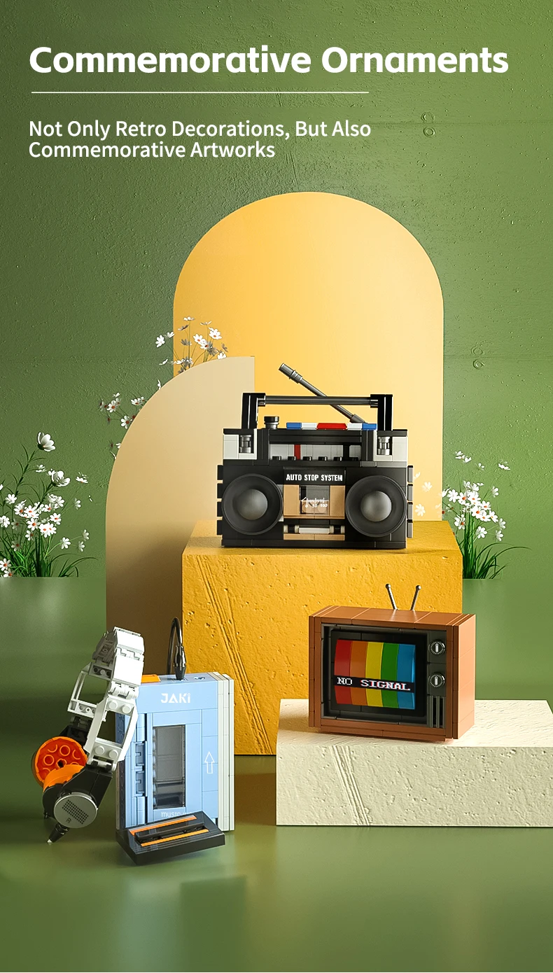 DIY Retro Electrical Appliances Furniture TV Computer Tape Walkman Play Game Consoles Radio Building Blocks Model Brick Set Toys