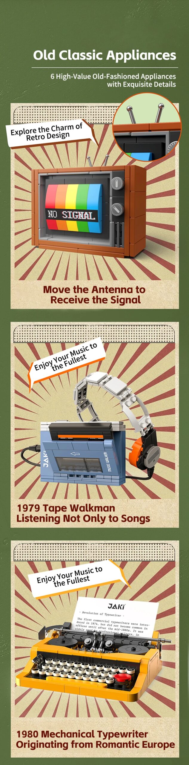 DIY Retro Electrical Appliances Furniture TV Computer Tape Walkman Play Game Consoles Radio Building Blocks Model Brick Set Toys