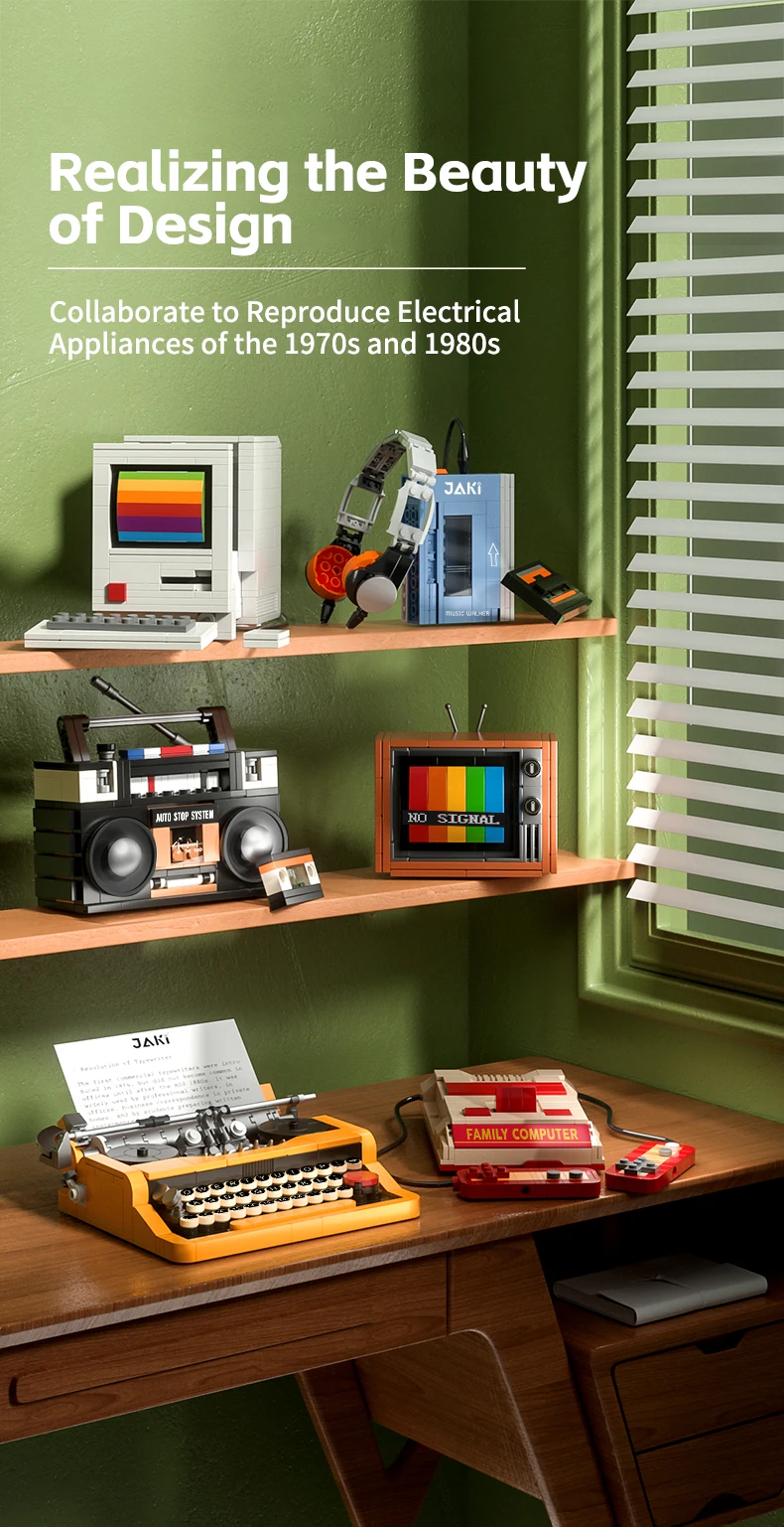 DIY Retro Electrical Appliances Furniture TV Computer Tape Walkman Play Game Consoles Radio Building Blocks Model Brick Set Toys