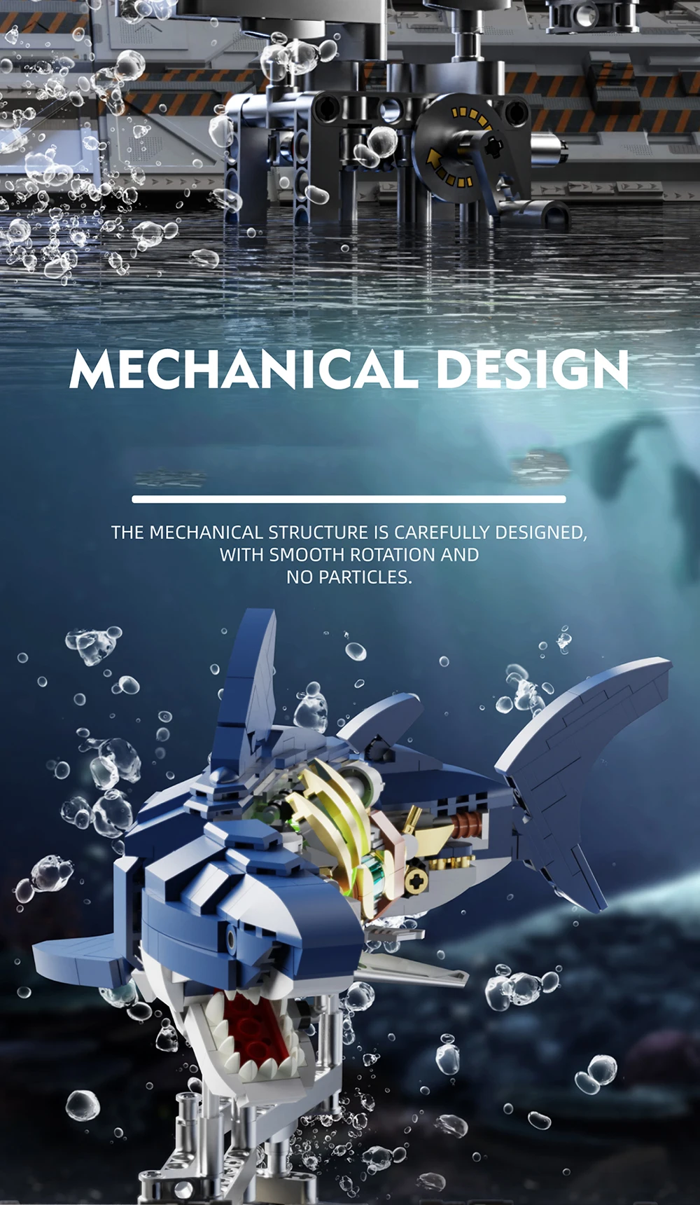 Creative Mechanical Shark Sea Animal Life Set With Light Display Stand Building Blocks Bricks Model Assembly Toys For Kid Gifts