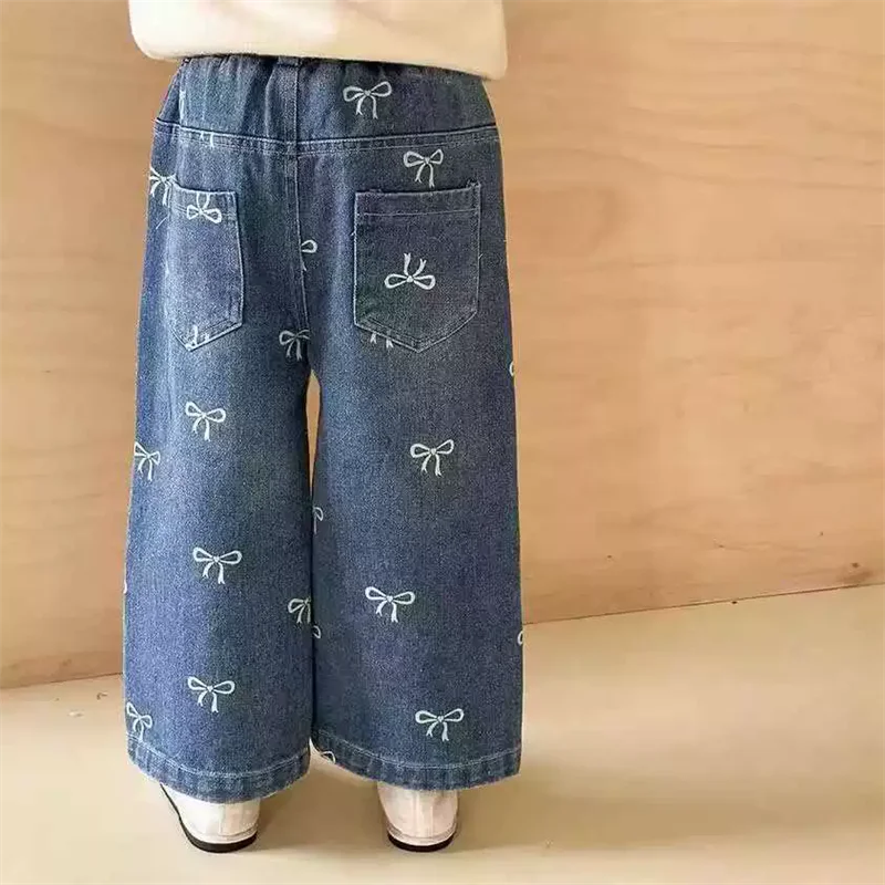 Children Bow Jeans Spring Autumn Printed Baby Girl's Trousers Straight Wide-leg Denim Pants Kids Casual Clothing 1-6 Years Children Bow Jeans Spring Autumn Printed Baby Girl's Trousers Straight Wide-leg Denim Pants Kids Casual Clothing 1-6 Years