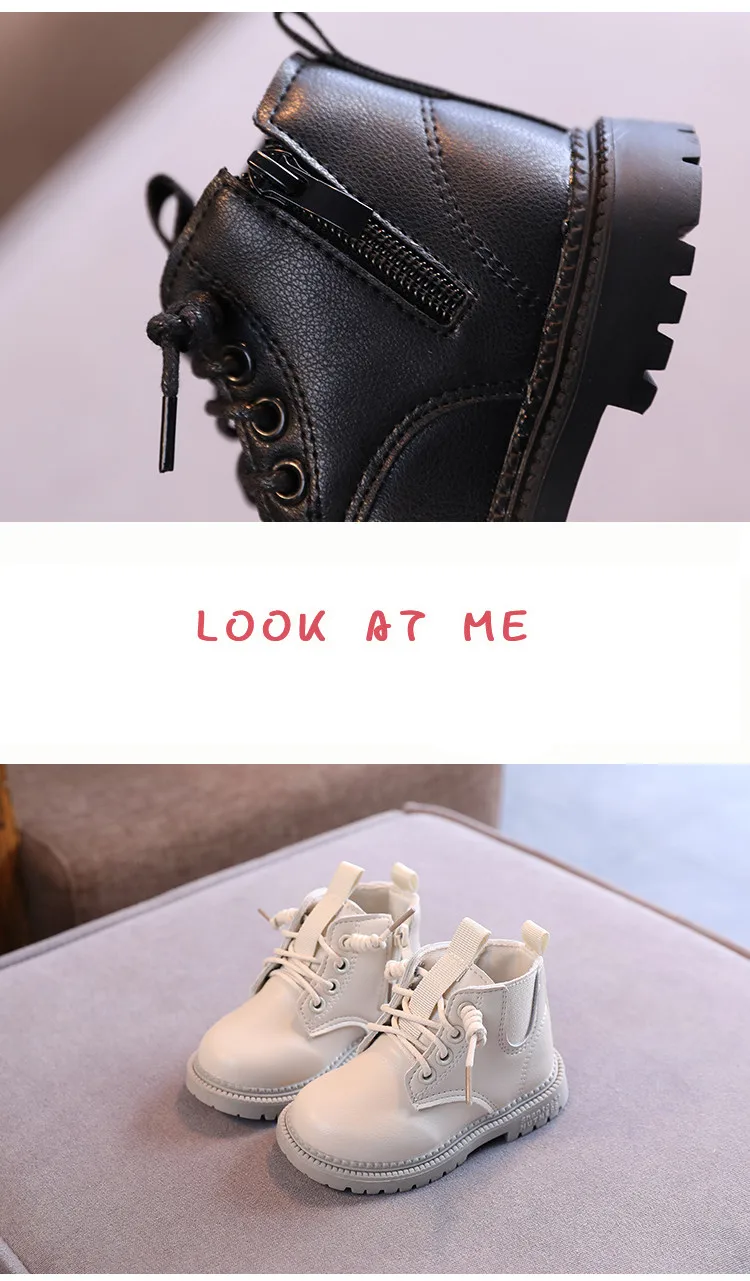 Kids Leather Chelsea Boots Waterproof Children Sneakers Beige Toddler Snow Boots Girl Winter Shoe Boy