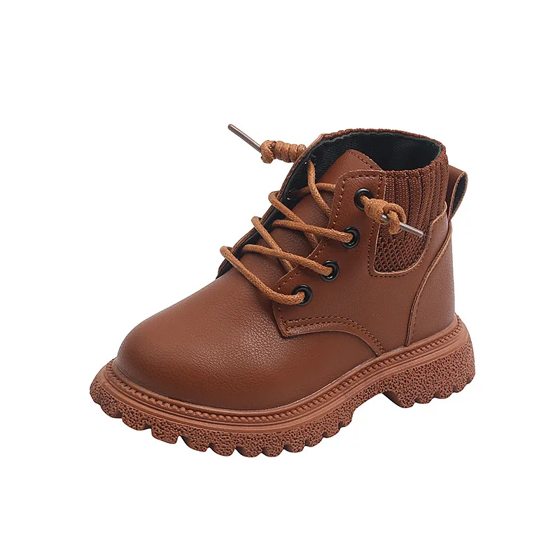 Kids Leather Chelsea Boots Waterproof Children Sneakers Beige Toddler Snow Boots Girl Winter Shoe Boy