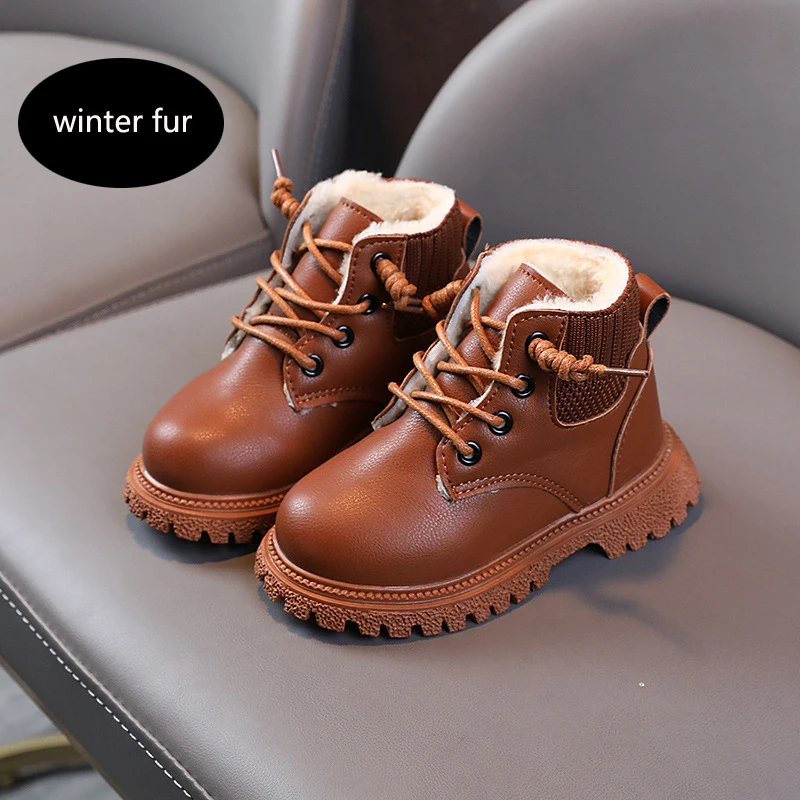 Kids Leather Chelsea Boots Waterproof Children Sneakers Beige Toddler Snow Boots Girl Winter Shoe Boy