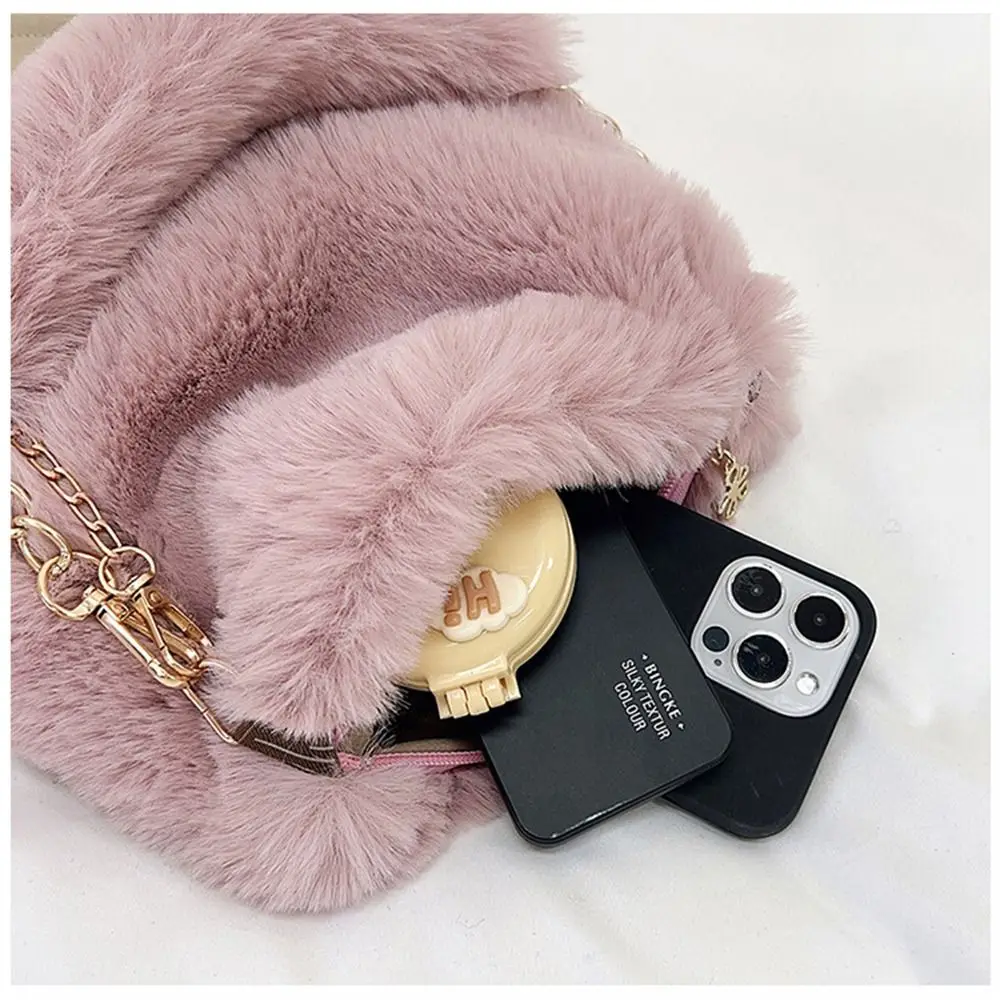 Fashion Women Fluffy Shoulder Bags Female Winter Chain Underarm Bag Solid Color Handbag Soft Plush Handle Bag