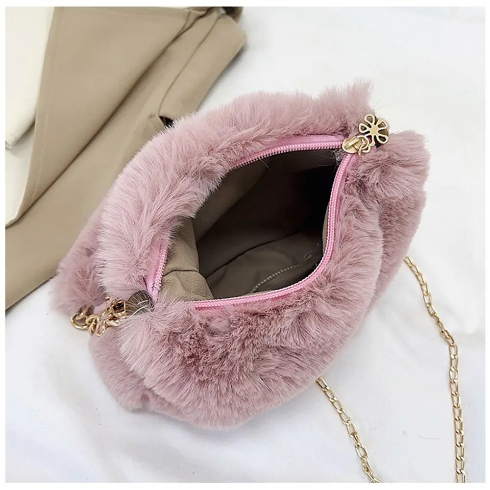Fashion Women Fluffy Shoulder Bags Female Winter Chain Underarm Bag Solid Color Handbag Soft Plush Handle Bag