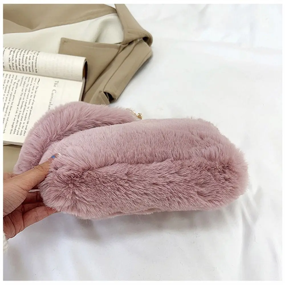Fashion Women Fluffy Shoulder Bags Female Winter Chain Underarm Bag Solid Color Handbag Soft Plush Handle Bag