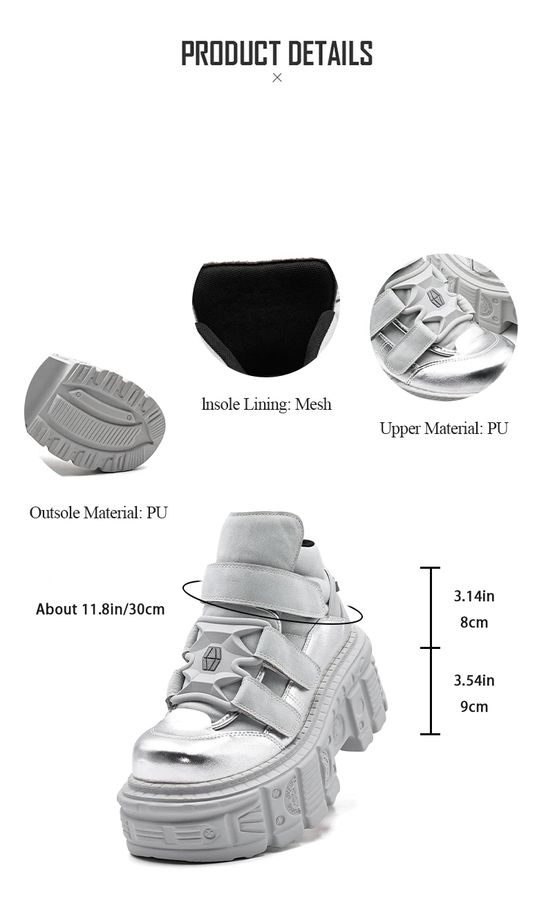 Ankle Rock Boots 2025  Woman Sneakers New Punk Style Women Shoes Gothic Lace-up Heel Height Platform Shoes